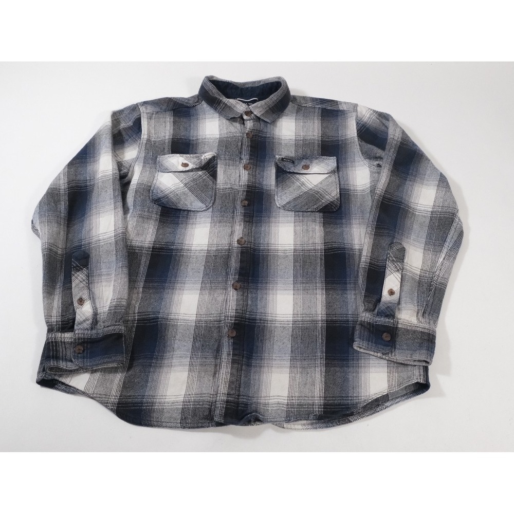 RVCA Button Down Shirt Mens L Blue Plaid Flannel Regular Fit Long Sleeve Cotton